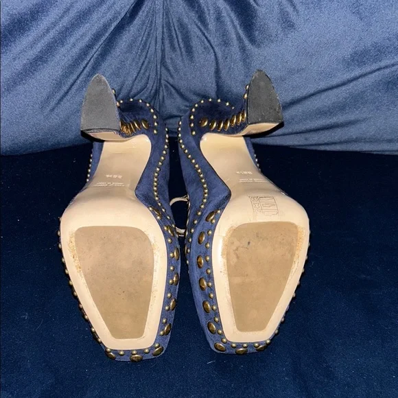 Miu Miu Blue and Gold Studded Heels - Picture 3 of 5